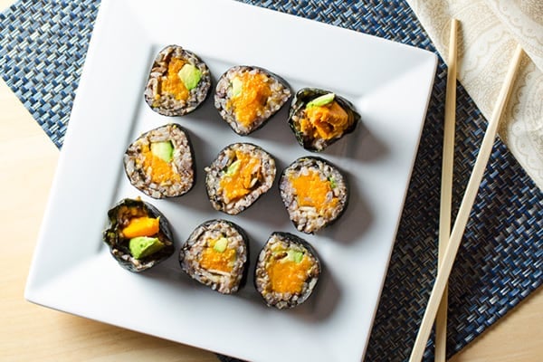 SWEET POTATO SUSHI ROLLS WITH WILD RICE AND CINNAMON