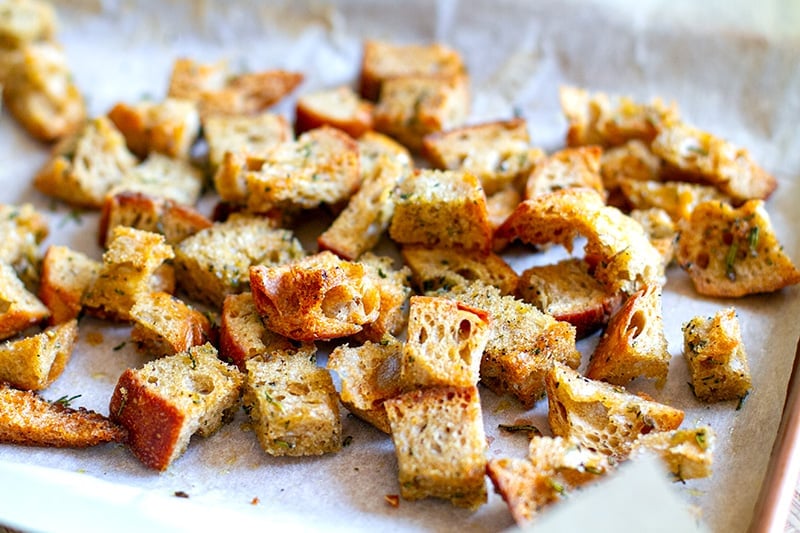 Herb & Garlic Sourdough Croutons (Great For Soups & Stews)