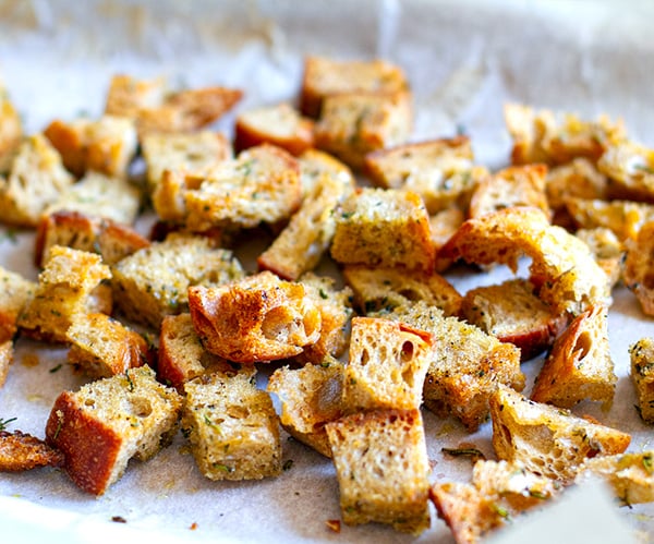 Herb & Garlic Croutons With Sourdough Bread