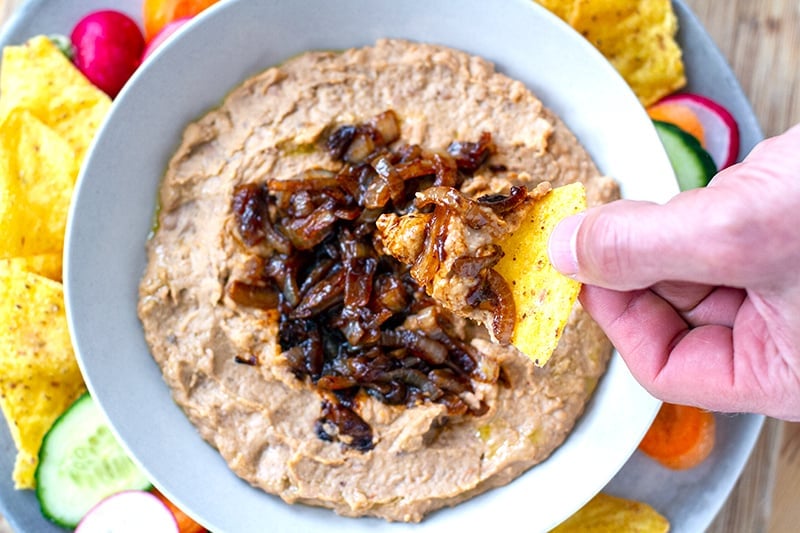 Bean dip with caramelized onions (Instant Pot or Stovetop)