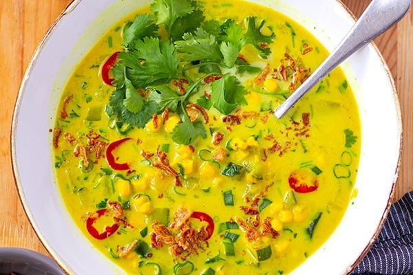 Thai InstantT Pot soup with corn and zucchini