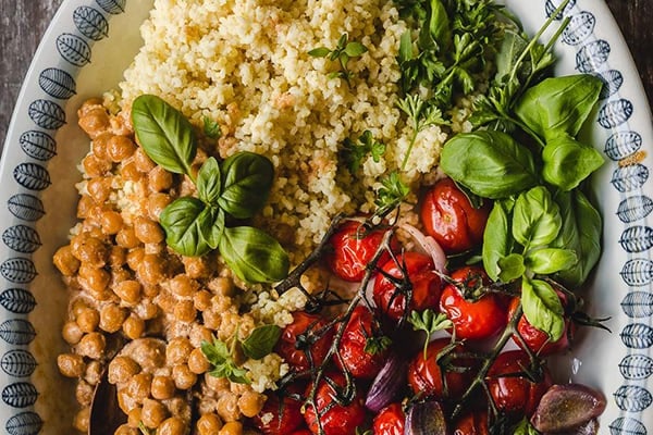 millet with roasted tomatoes and chickpeas