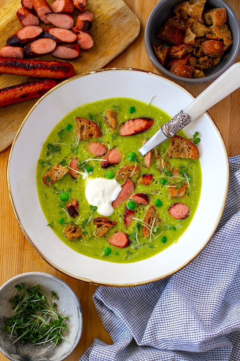 Green Pea Soup With Frankfurter Sausages (Instant Pot Recipe)
