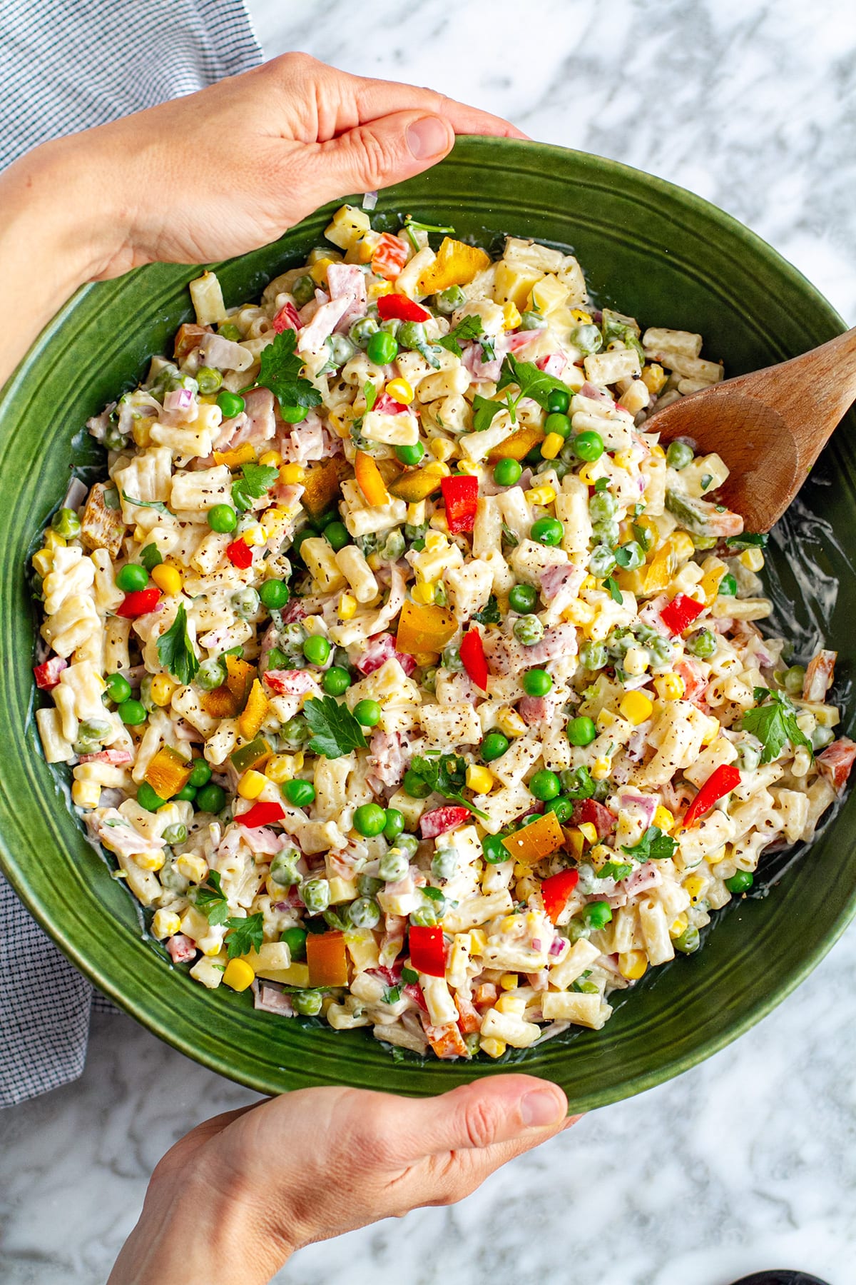 Creamy Macaroni Salad With Peas, Ham & Corn