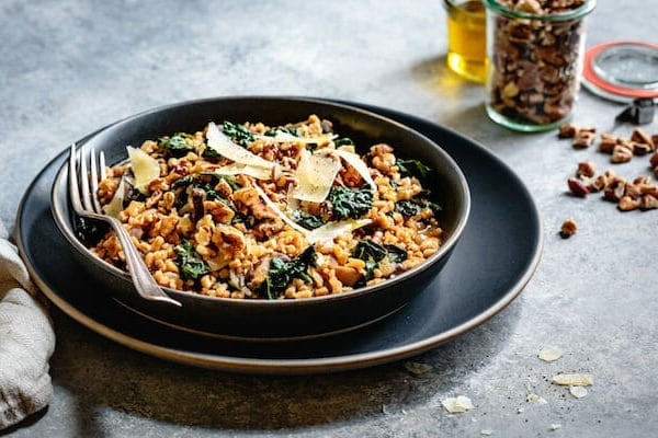 Instant Pot Farro Risotto with Mushrooms and Toasted Pecans