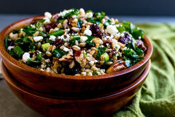 Farro Salad with Kale, Cranberries, Pecans & Goat Cheese