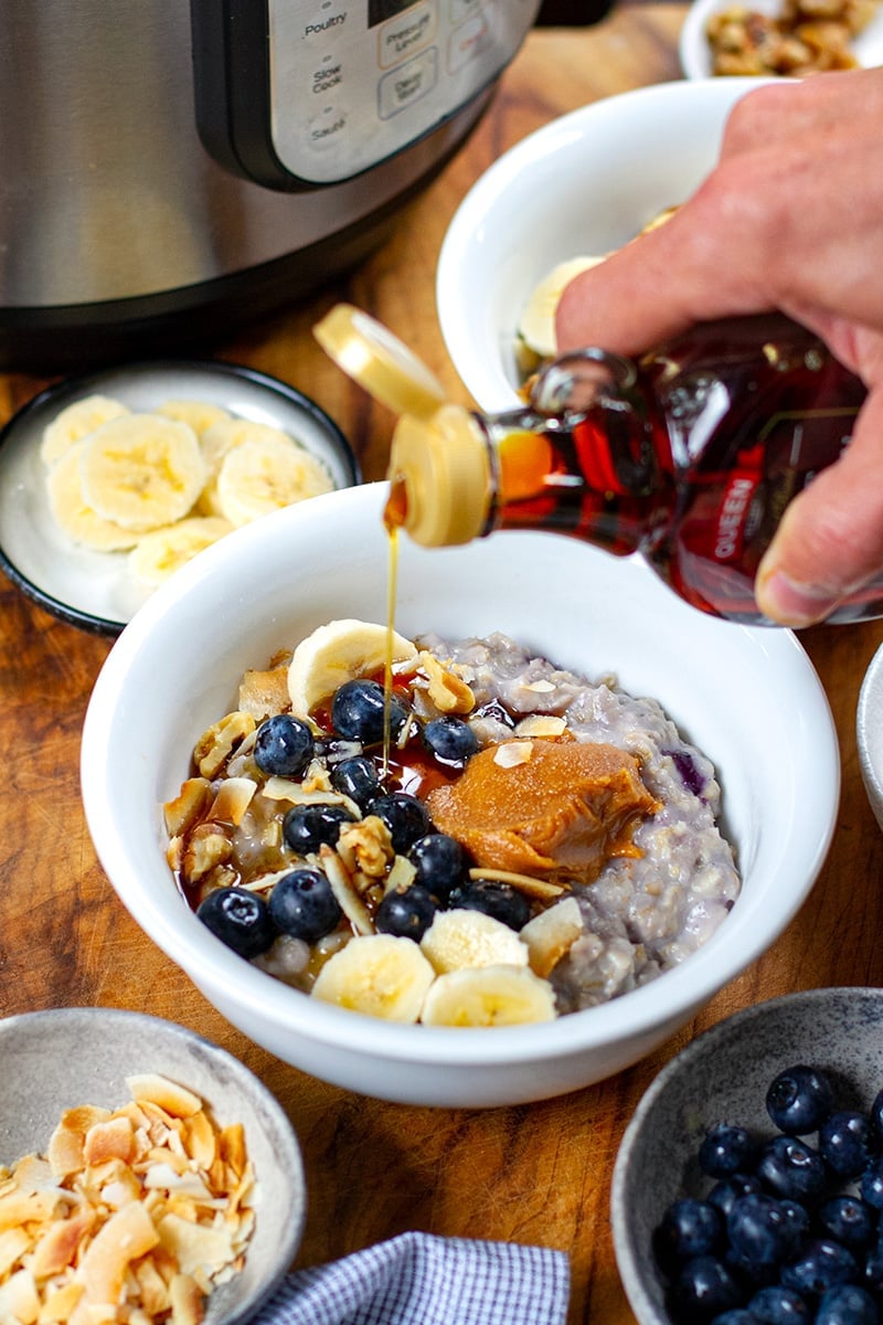 Blueberry Oatmeal With Maple Peanut Butter (Instant Pot Recipe)