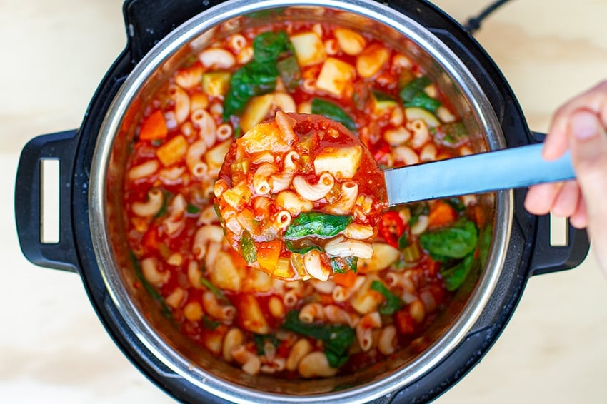 One-pot minestrone in the Instant Pot - ladle shot