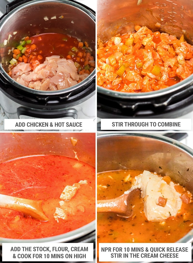 Cooking buffalo chicken soup in Instant Pot - steps 5-8