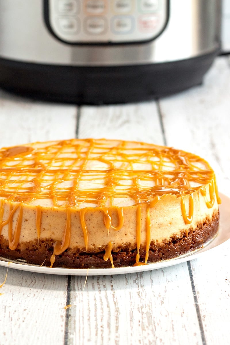 Instant Pot Eggnog & Caramel Cheesecake With Gingersnap Crust