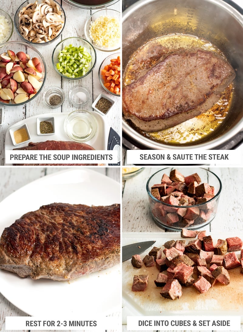 Ingredients and steps for making steak & potato soup - part 1