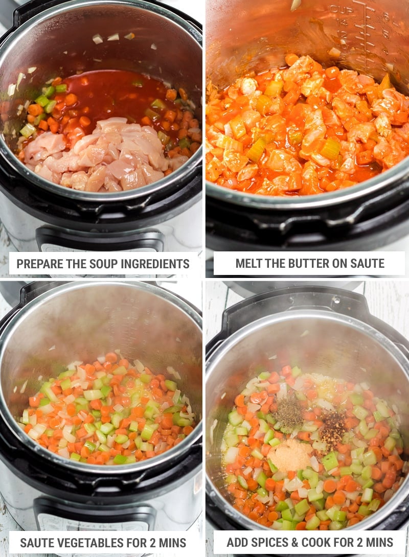 How to make Instant Pot buffalo chicken soup - steps 1-4