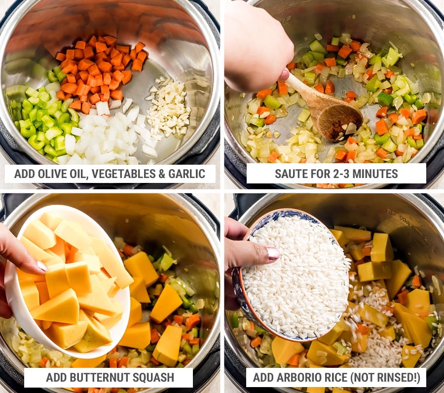 How to make butternut squash risotto in Instant Pot steps 1-4