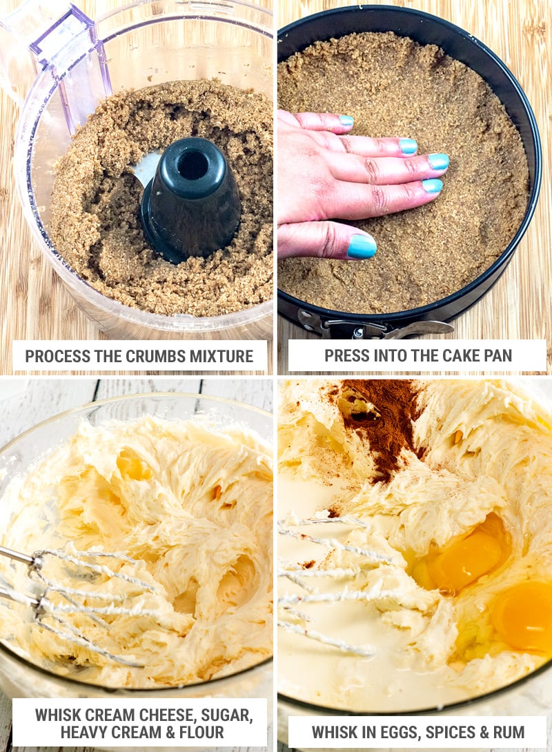 How to make eggnog cheesecake: gingersnap crust and filling steps