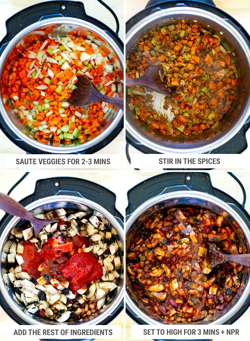 How to make Instant pot chili vegetarian version steps
