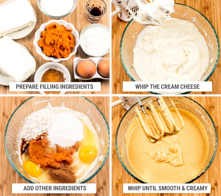 Making pumpkin cream cheese filling for cheesecake