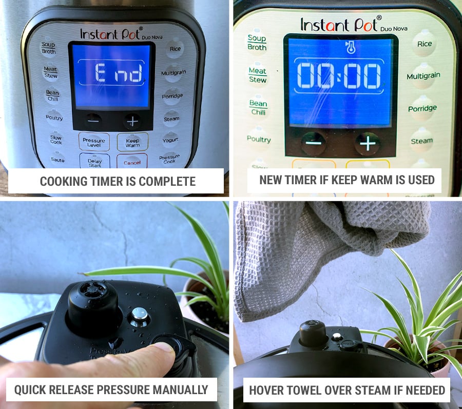 Finishing pressure cooking and choosing quick release