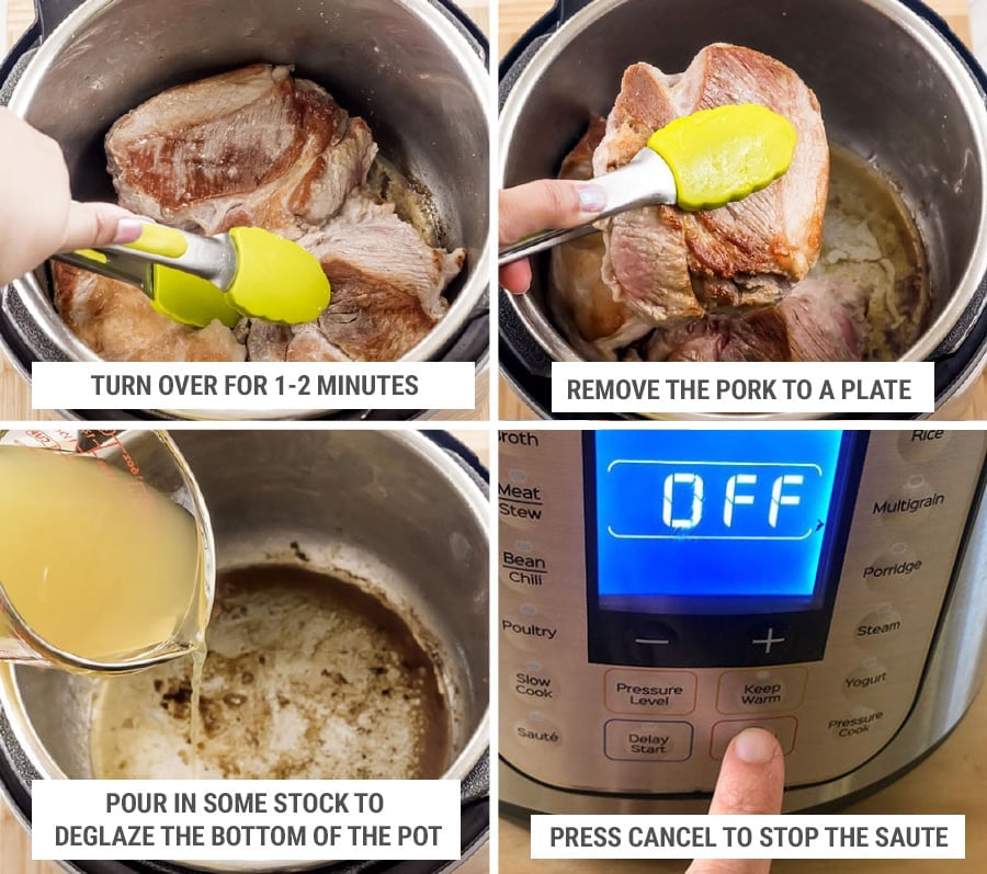 Making pork shoulder roast in Instant Pot - deglaze the pot - step 2