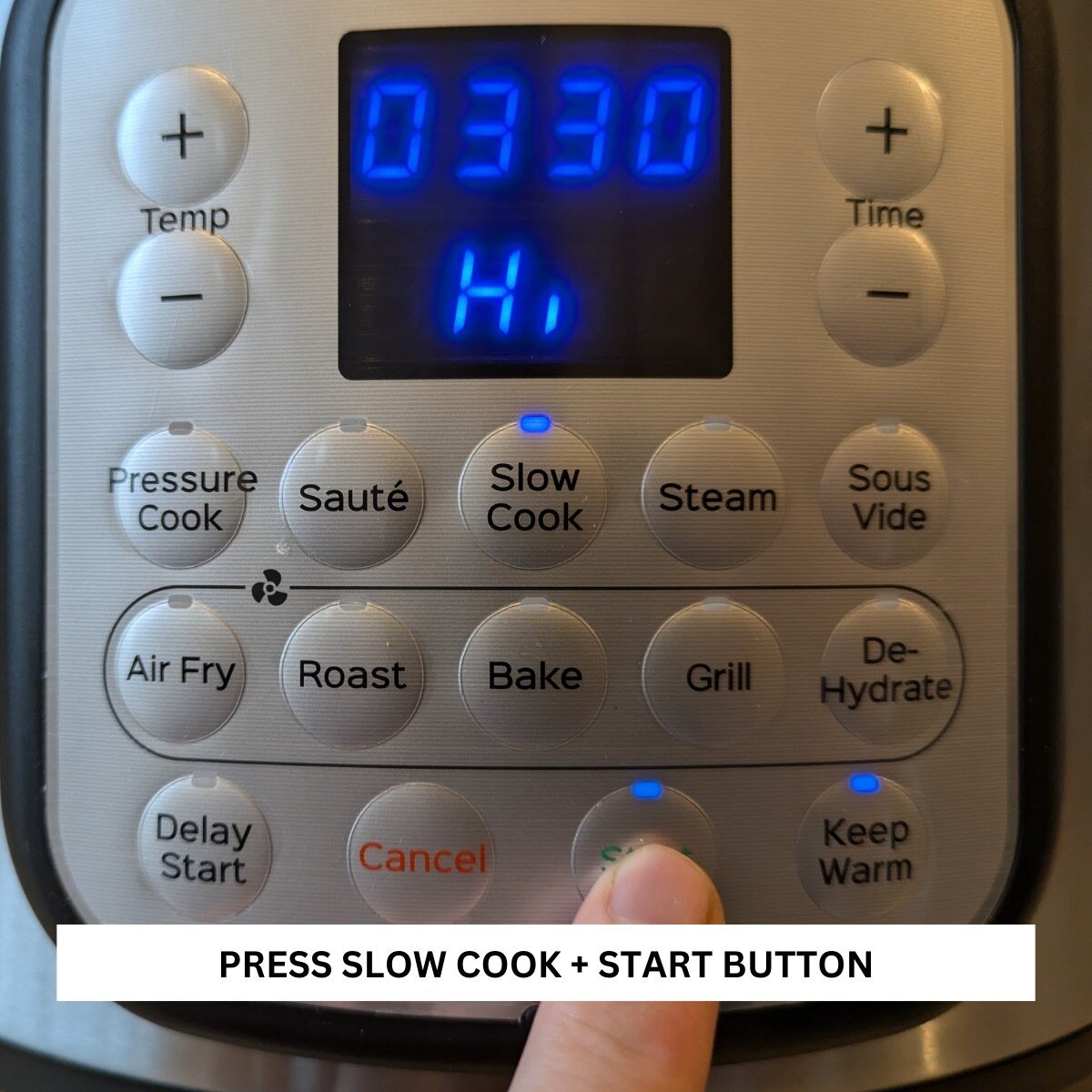 select the slow cook button on instant pot display