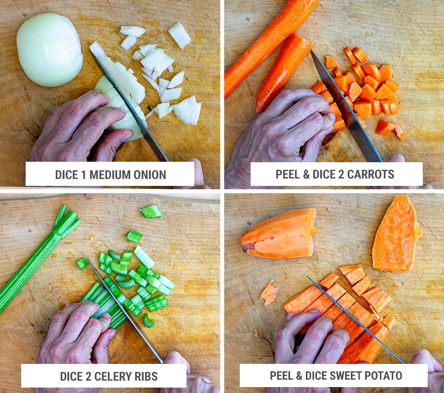 How to dice vegetables for a stew - step 1