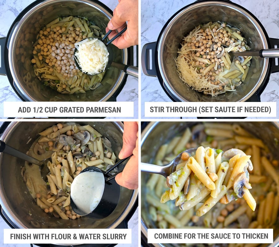 Creamy mushroom pasta and sauce in Instant Pot final step