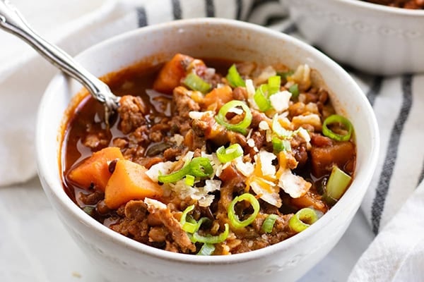 Low FODMAP Turkey Chili with Sweet Potato & Lentils