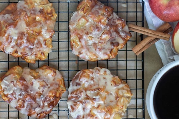 AIR FRYER APPLE FRITTERS WITH BROWN BUTTER GLAZE