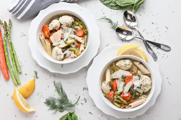 INSTANT POT SPRING SOUP WITH CHICKEN RICOTTA MEATBALLS