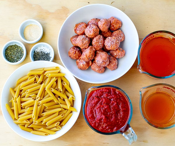 Ingredients for Instant pot meatball pasta recipe
