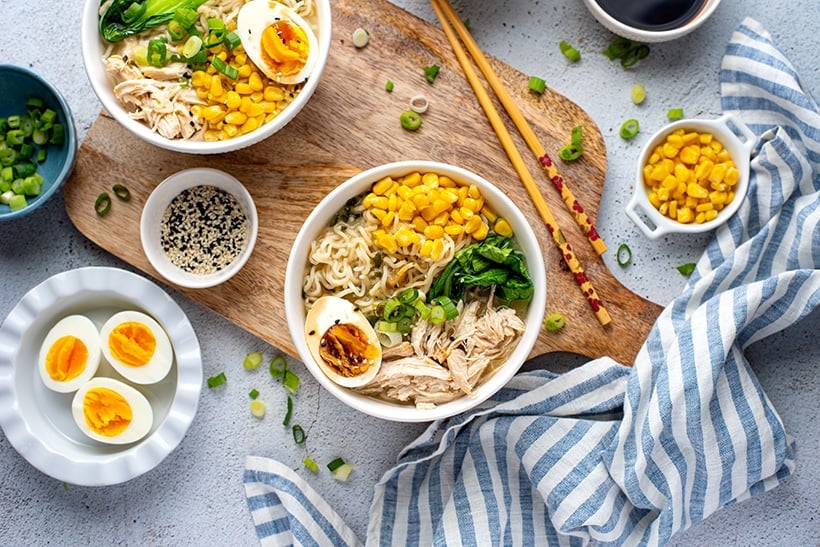 Instant Pot chicken ramen noodles with miso and sweet corn