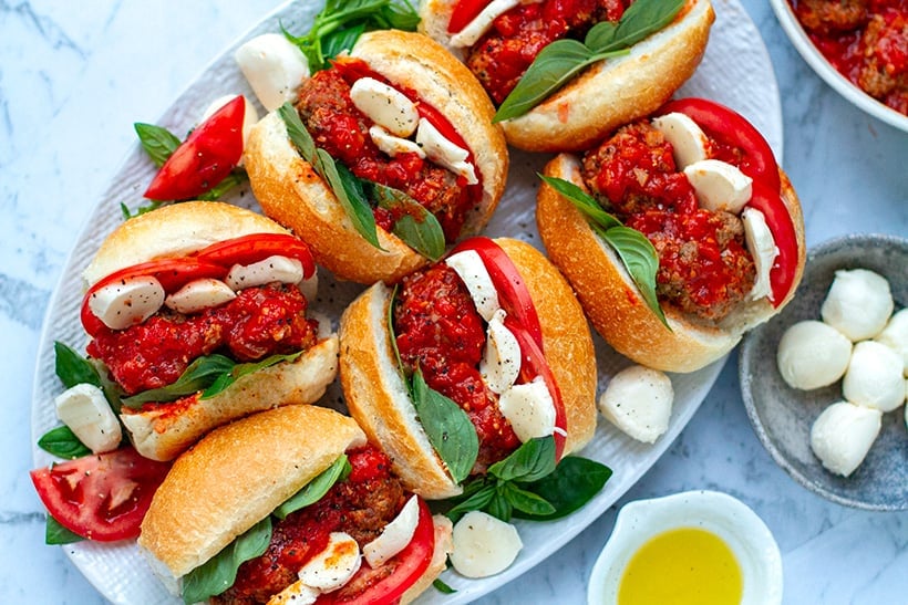 Italian Meatballs Caprese Sandwiches