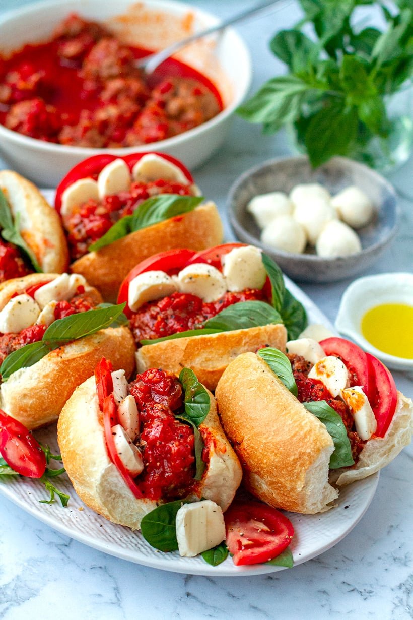 Instant Pot Tomato Meatball Sandwiches Caprese Style