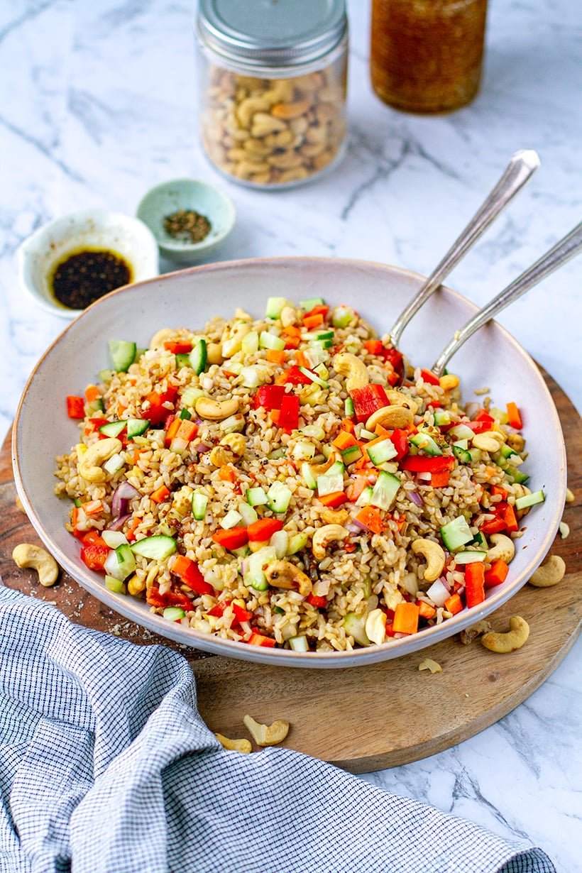 Brown Rice & Cashew Salad (Instant Pot & Stovetop)