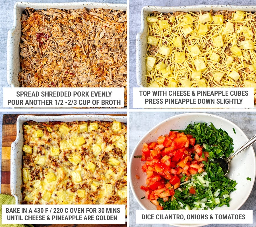 Finishing the shredded pork and rice casserole and topping with salsa