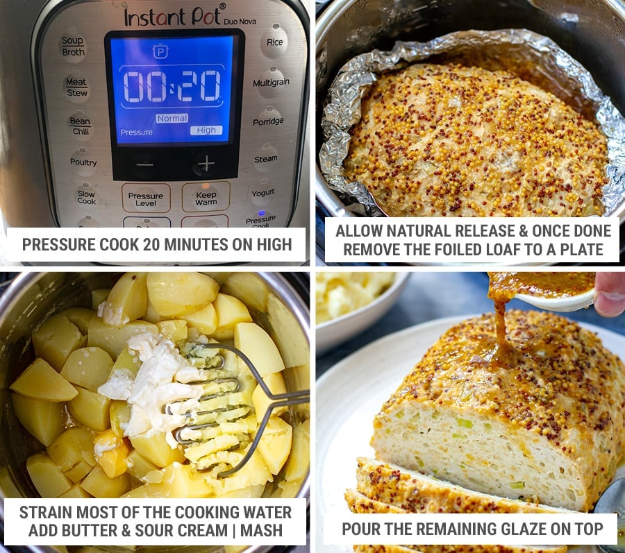 Final steps for making chicken meatloaf and mashed potatoes in the Instant Pot 