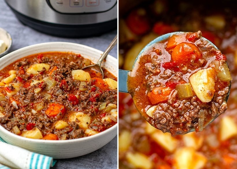 Ground beef stew and potatoes