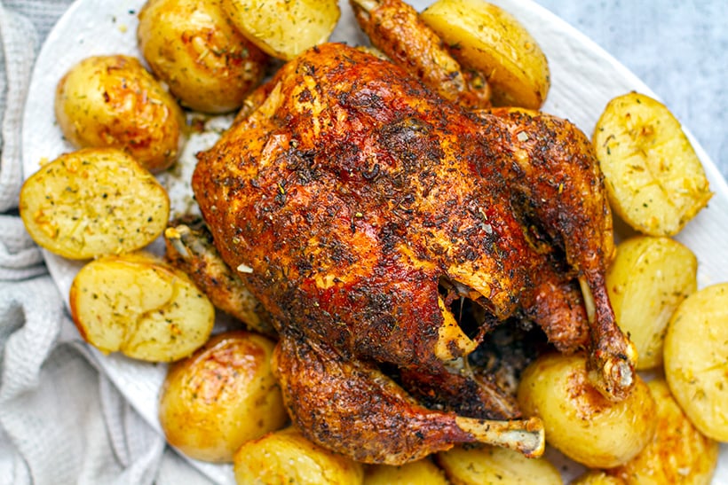 Herb garlic roasted chicken and potatoes Instant Pot Duo Crisp Air Fryer recipe