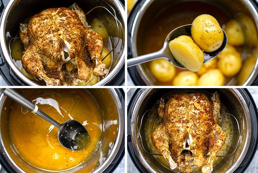 Roasting whole chicken in Instant Pot Duo Crisp model with potatoes