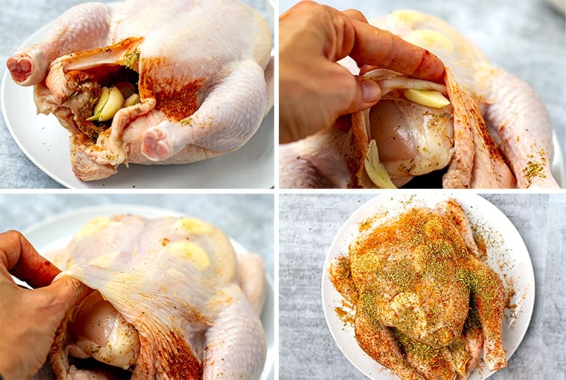 How to season chicken for roasting with garlic and dry rub