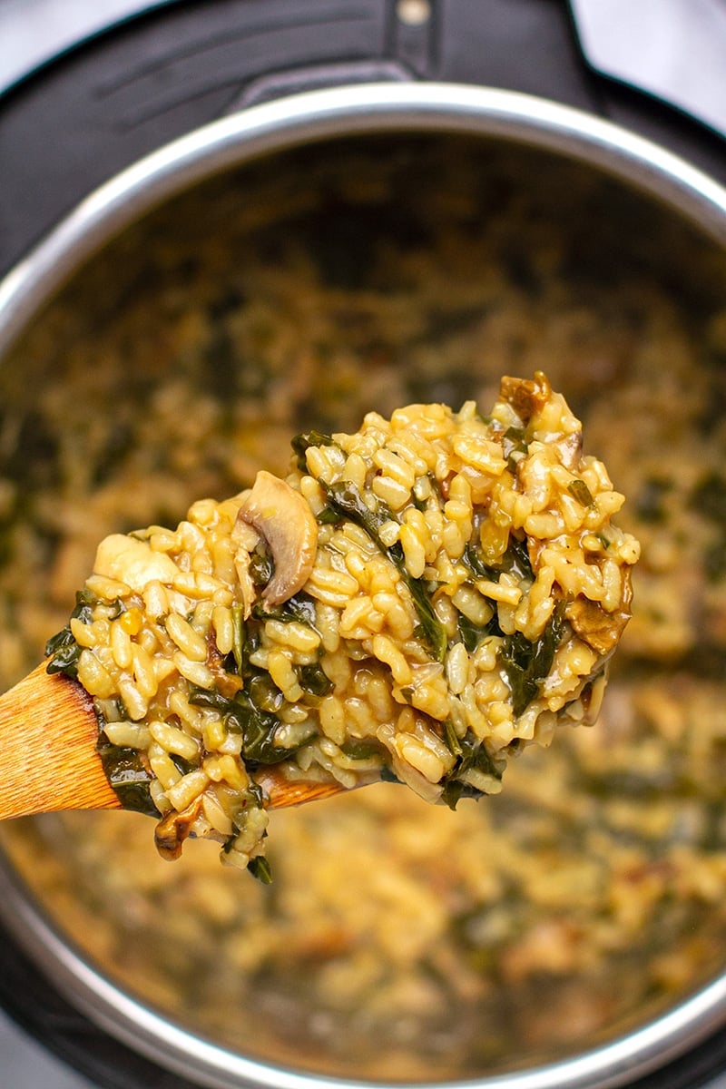 Mushroom kale risotto in the Instant Pot