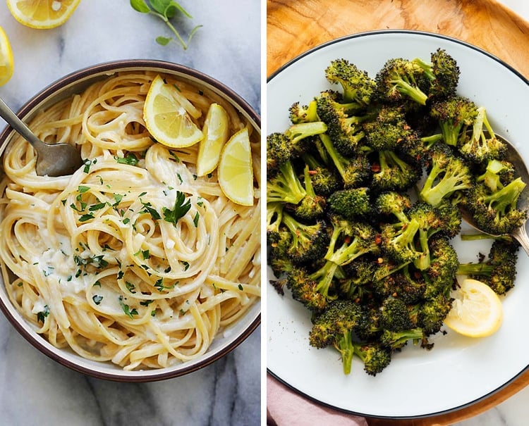 CREAMY GARLIC PARMESAN PASTA & ROASTED BROCCOLI