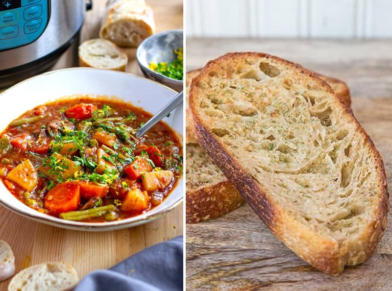 Hearty Vegetable Stew With Garlic Sourdough Bread