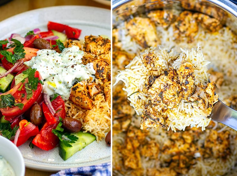 Chicken Souvlaki Rice & Greek Salad
