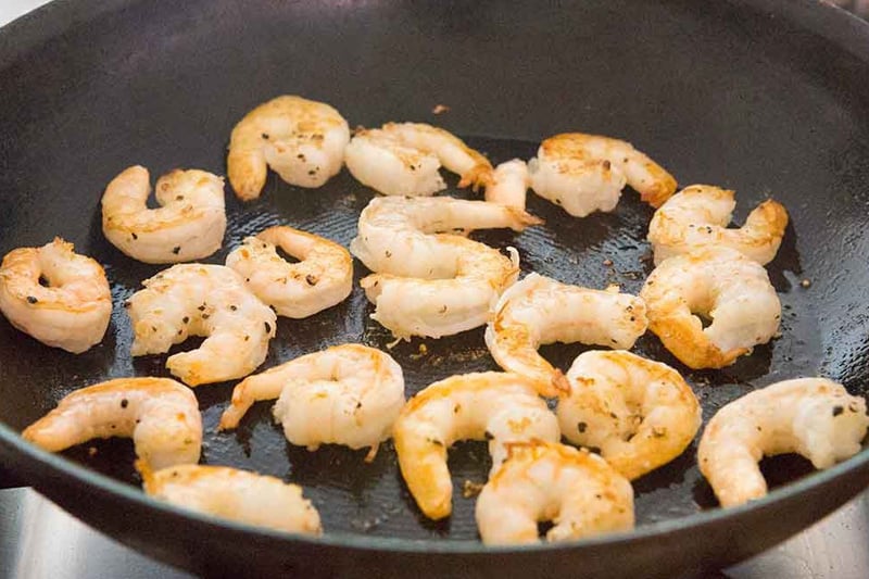 Pan frying shrimp for risotto