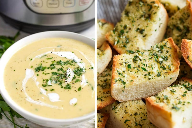 Leek Potato Soup with Garlic Bread