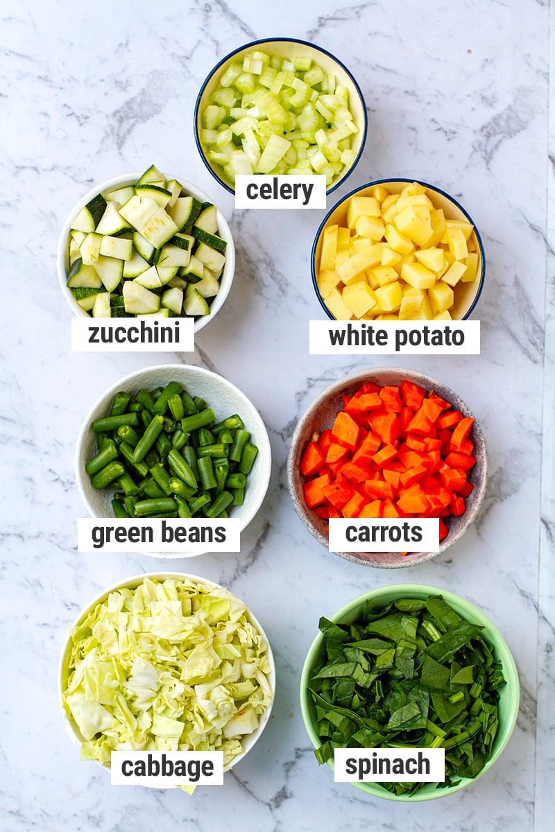 Healthy vegetable soup ingredients