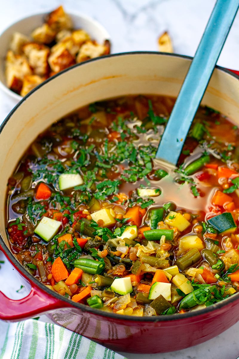 Low- Calorie Soup With Lentils & Vegetables (Instant Pot or Stovetop)