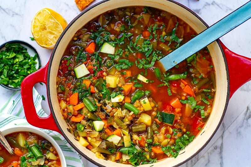 Low Calorie Soup With Vegetables & Lentils (Instant Pot or Stovetop)