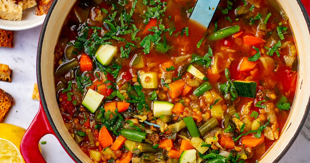 Low Calorie Soup With Vegetables & Lentils (Instant Pot or Stovetop)