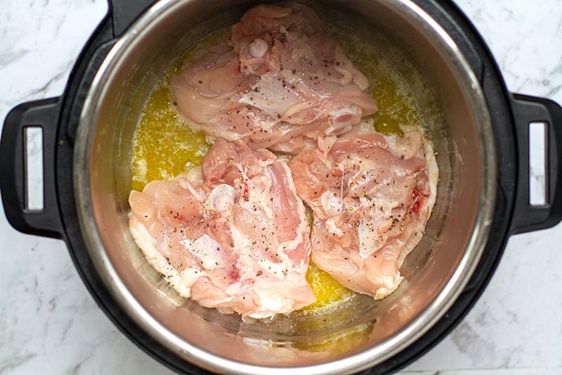 How to make chicken fricassee in the Instant Pot  - browning the chicken in butter